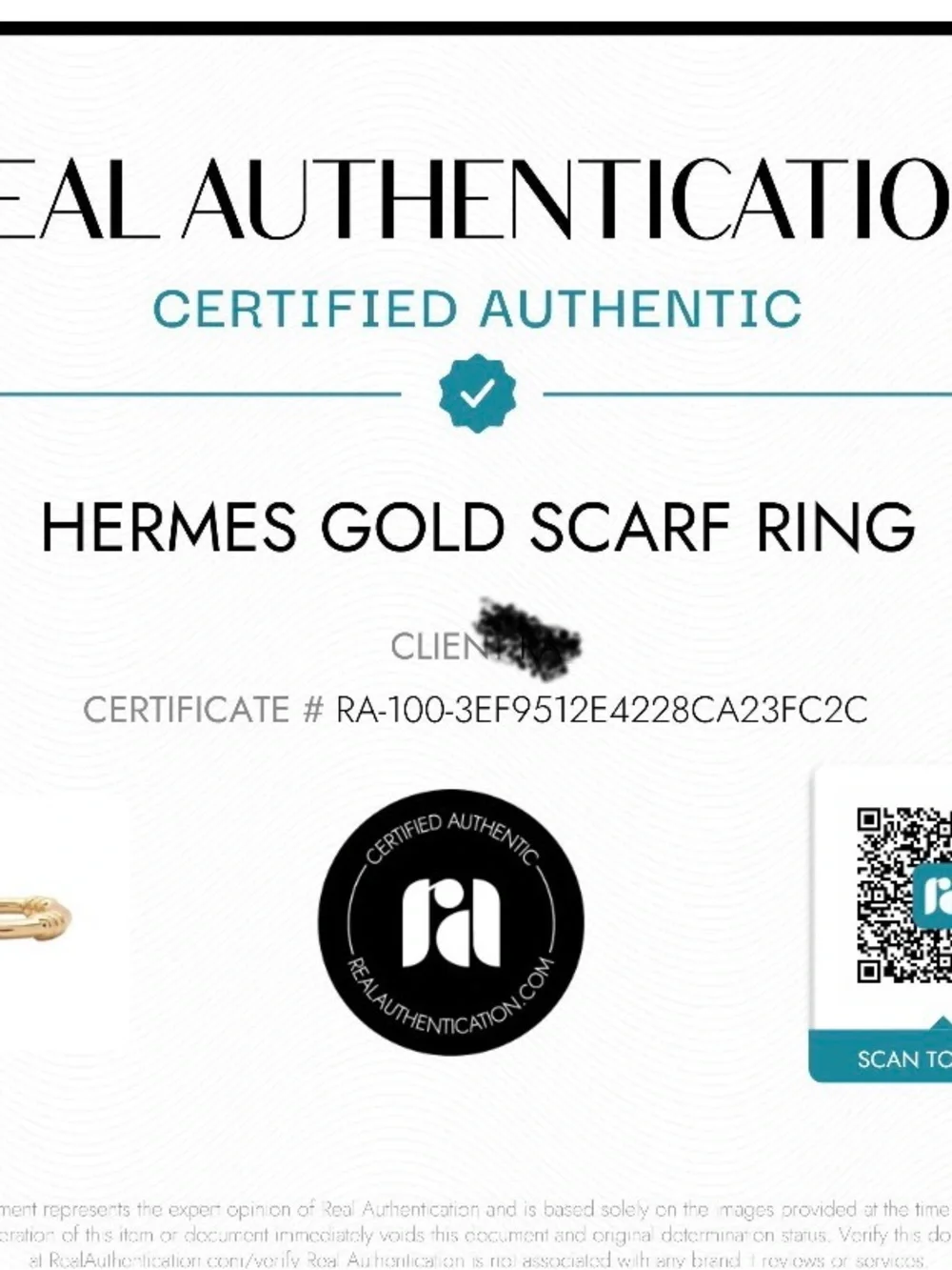 Hermes Gold Scarf Ring